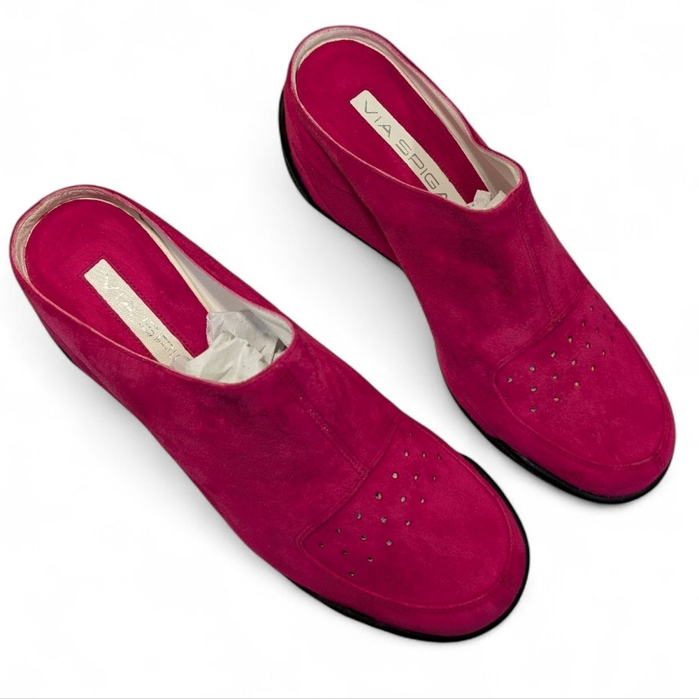 "NEW" Via Spiga Suede Mule Slip On Platform Shoes - Picture 3 of 13